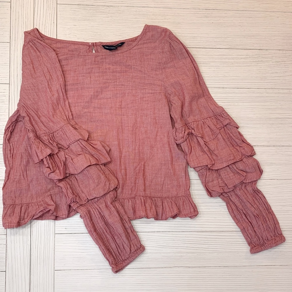 American Eagle Red, Long-Sleeve Peplum Top